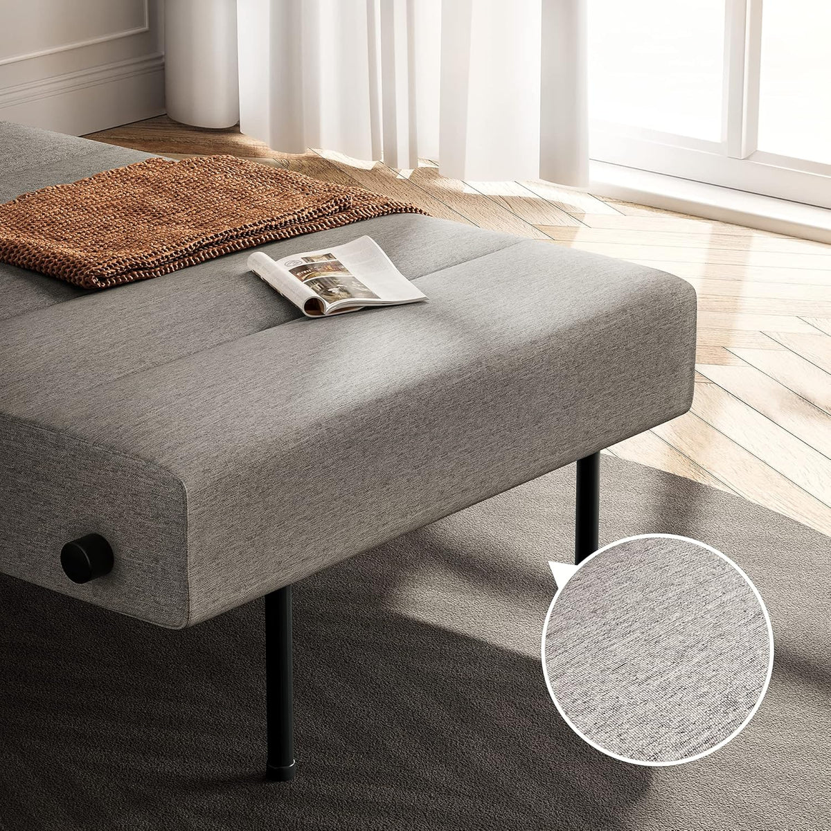 Light Gray Linen Convertible Sofa Bed R672469