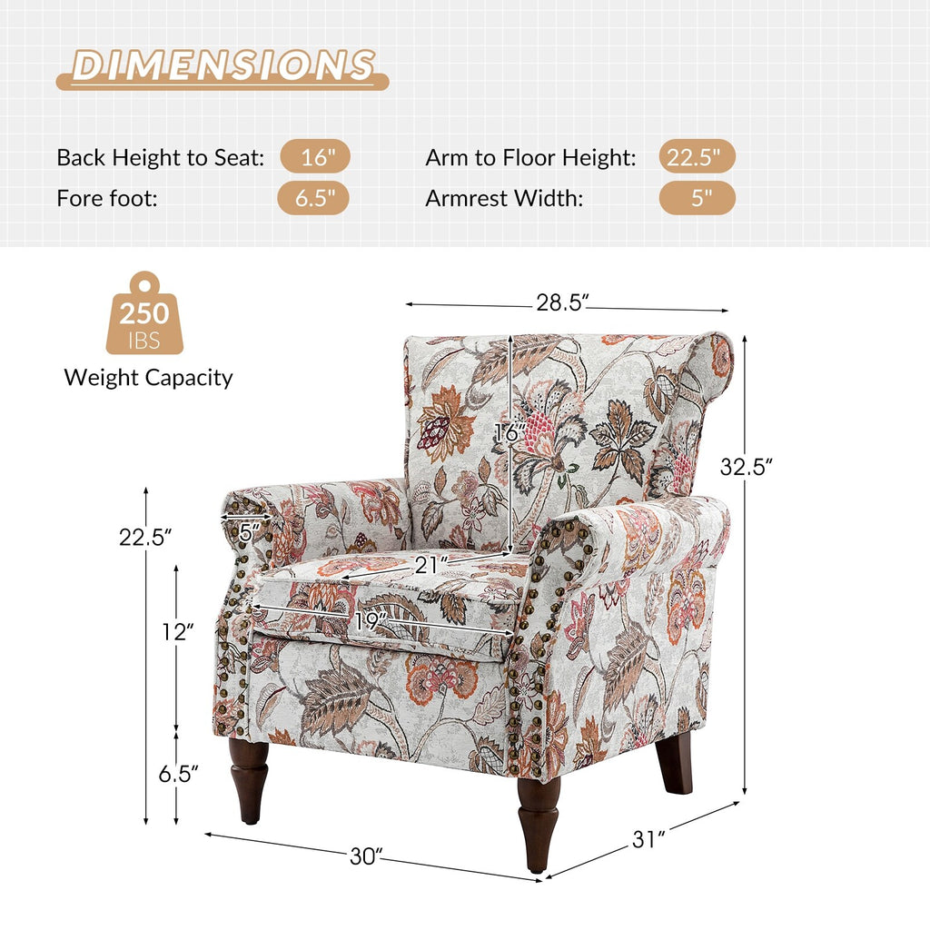 Pink Floral Upholstered Accent Armchair Set of 2 Q526