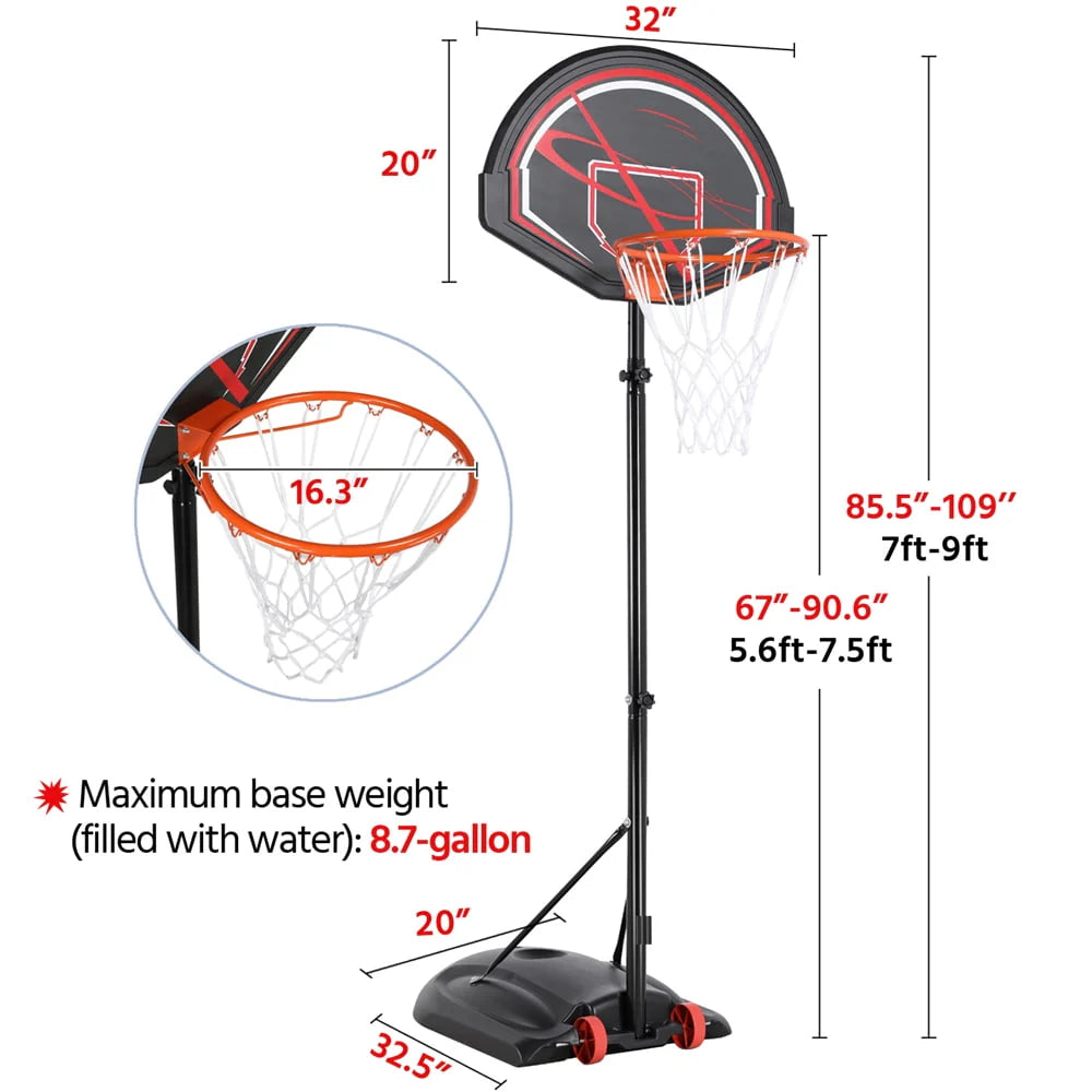 7 to 9 Ft Portable Basketball System Hoop B6144