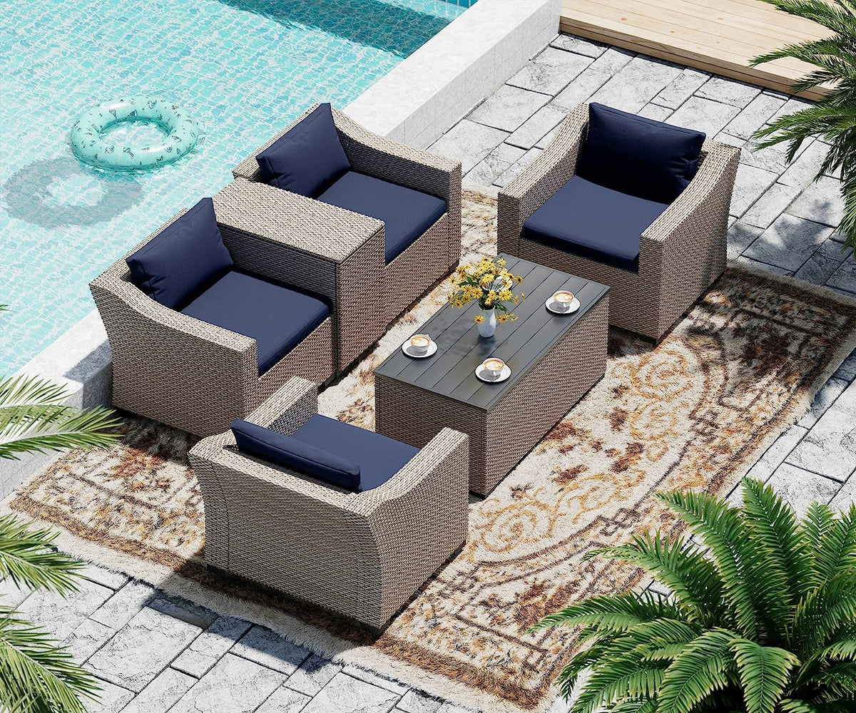 6 Piece Modular Outdoor Wicker Patio Conversation Sofa Set Z130