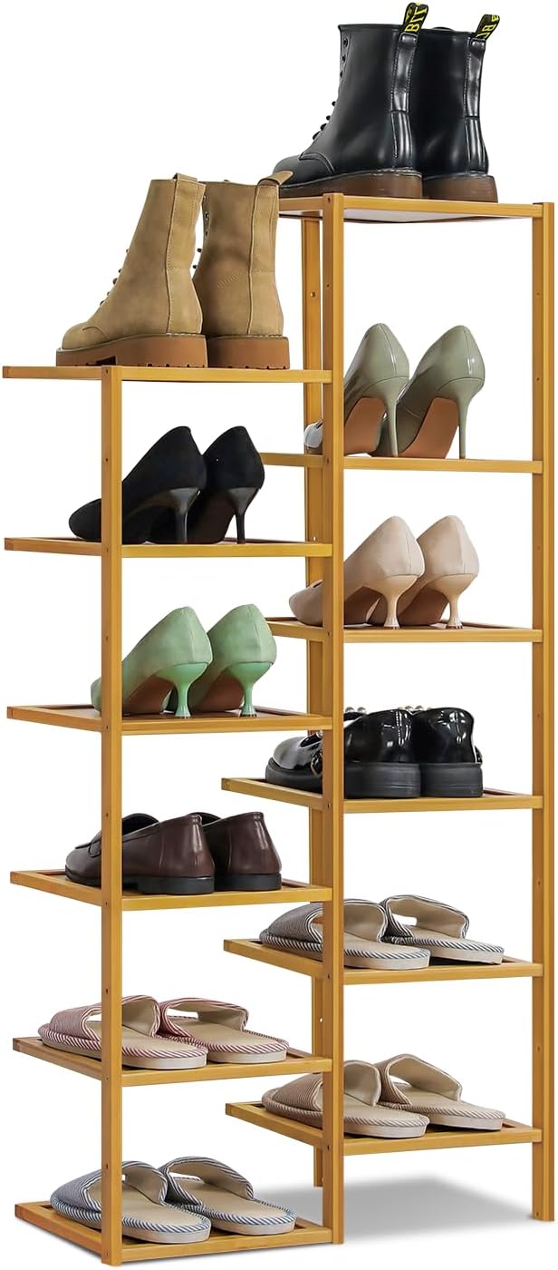 Bamboo 12-Tier Vertical Double Row Shoe Rack (Natural) L1459