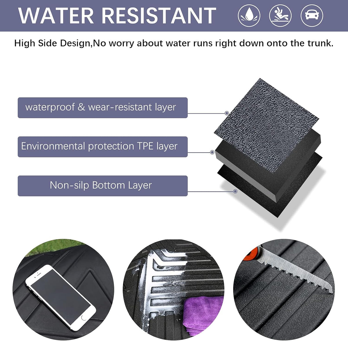 Black TPO All Weather Heavy Duty Waterproof Rear Cargo Tray Trunk Floor Mat Protector N900498