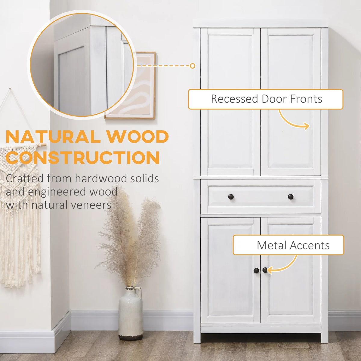 White Pinewood Kitchen Pantry Storage Cabinet T384136