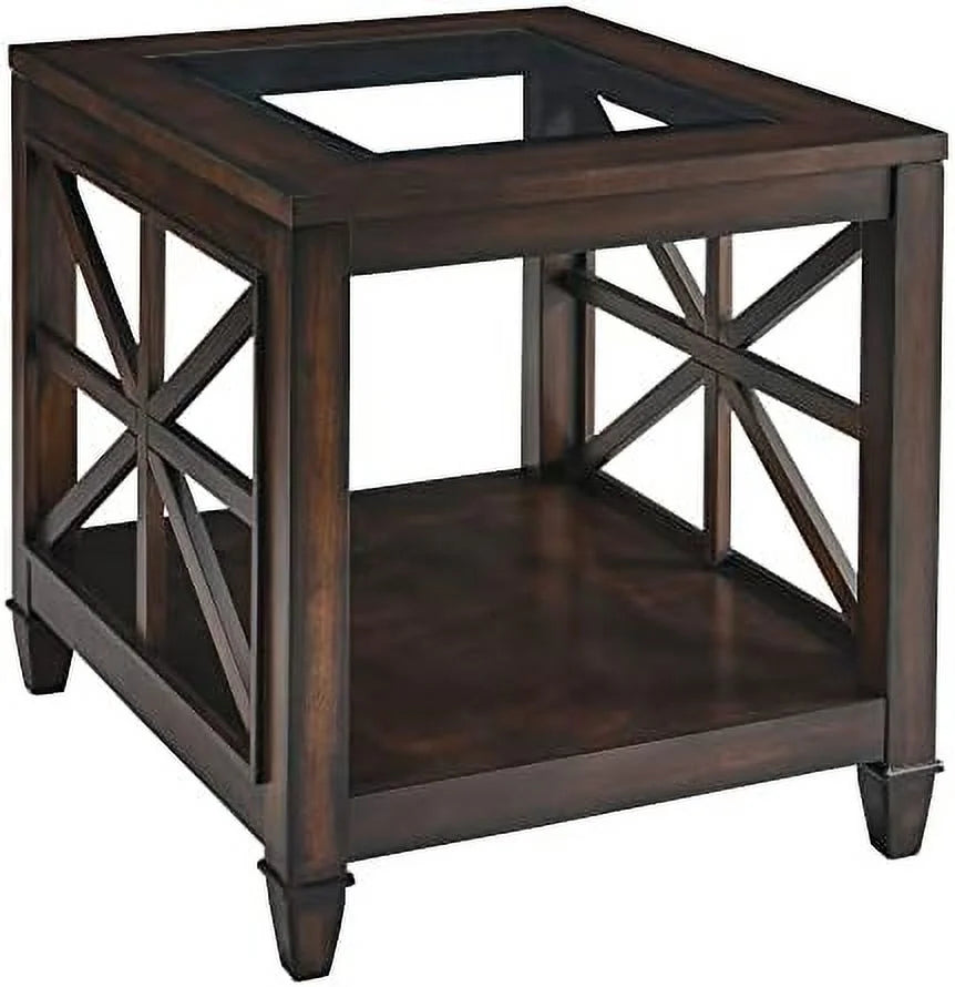 Rustic Brown End Table with Tempered Glass R582