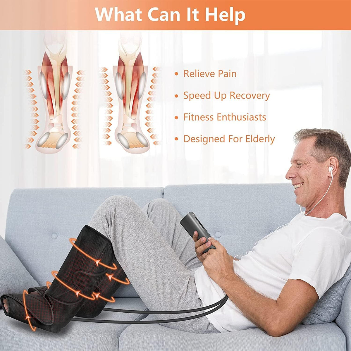 Leg Massager with Air Compression and Heat, Foot and Calf Massage Machine with Hand-held Controller E973954