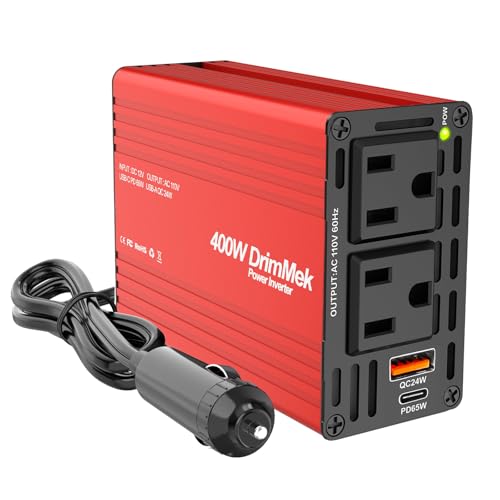 400W Car Power Inverter Dual DC 12V to 110V AC USB C 65W H38888