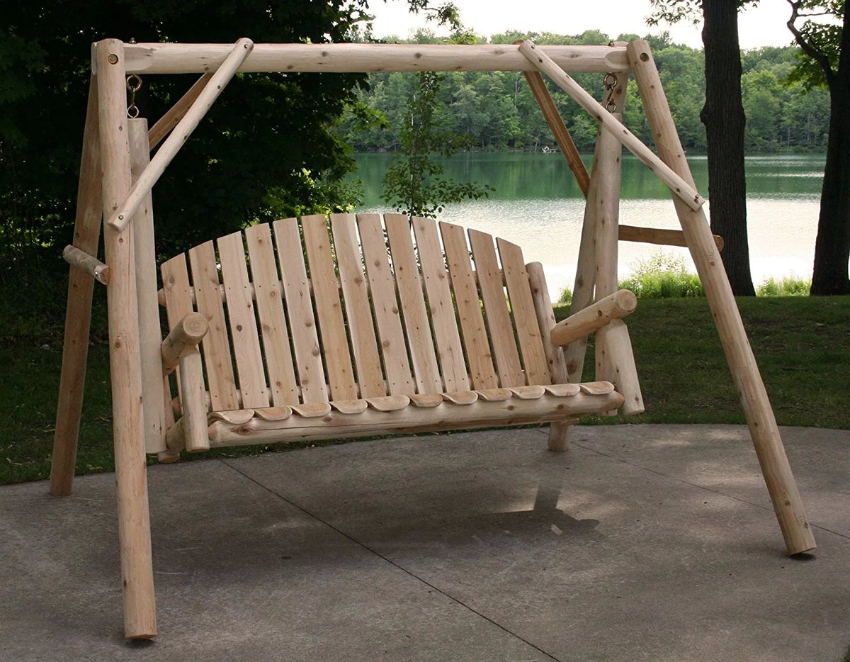 Cedar Outdoor Porch Swing and Stand Set with End Table P943