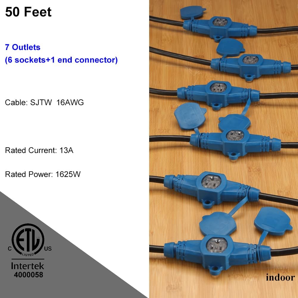 50 Feet 7 Outlet Extension Cord with Led Indicator B44634