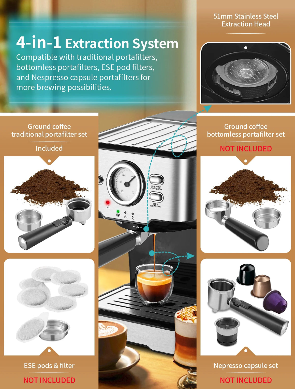 15 Bar Espresso Machine with Steamer D556762