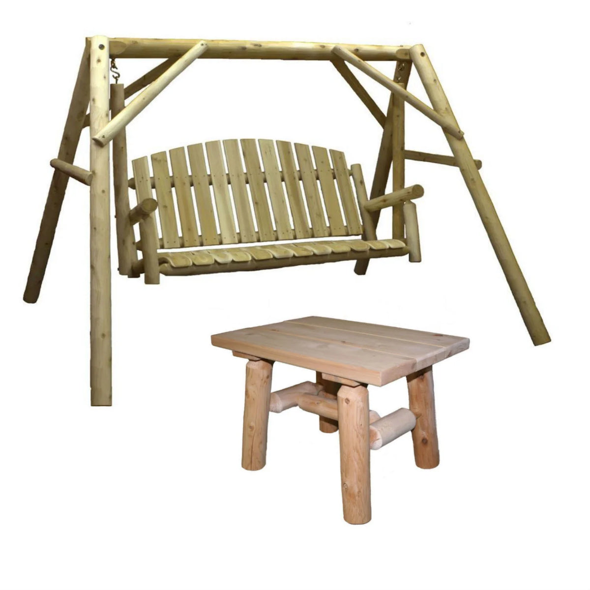 Cedar Outdoor Porch Swing and Stand Set with End Table P943