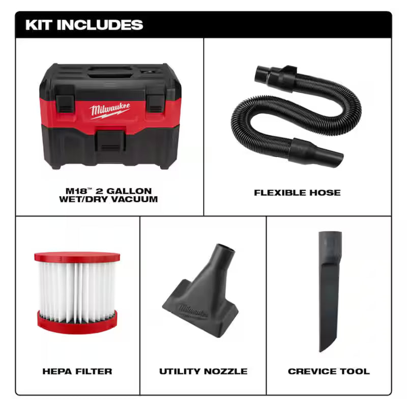 18-Volt Lithium-Ion Brushless Cordless 1/2 in. Compact Drill/Driver Kit with 2 Gal. Cordless Wet/Dry Vacuum Q3846