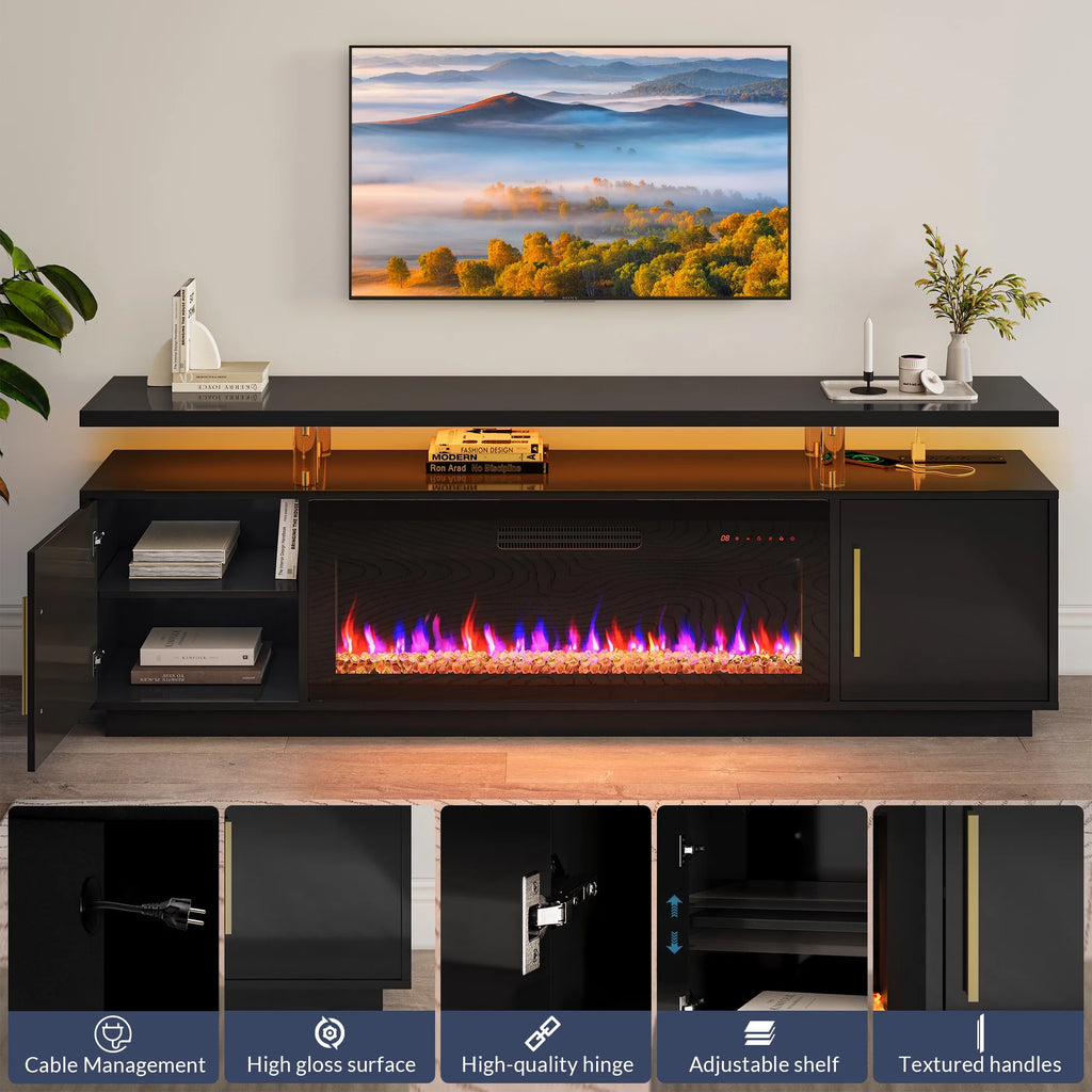 79" TV Stand with Electric Fireplace and Storage Cabinet E948