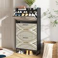 White Slim Shoe Cabinet with 3 Flip Drawers H82595