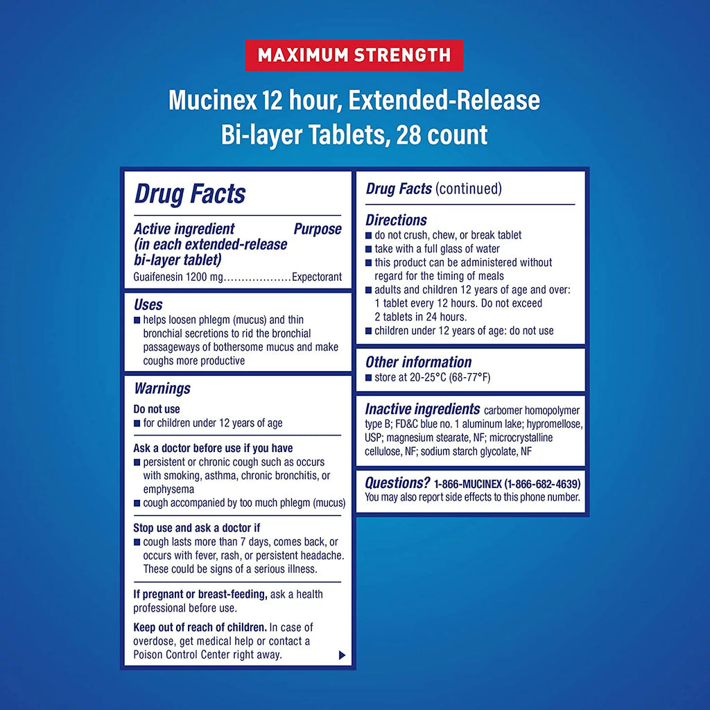 28 count Maximum Strength 12 hour Chest Congestion Expectorant Extended-Release Tablets U828