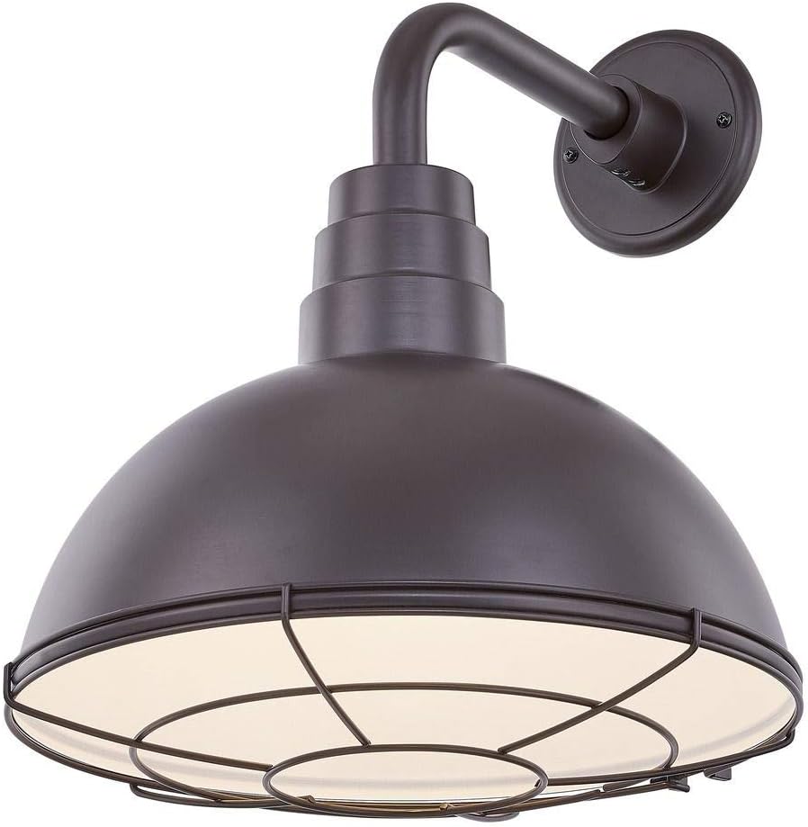 Bronze Gooseneck Barn Light with 14 Caged Dome Shade A763
