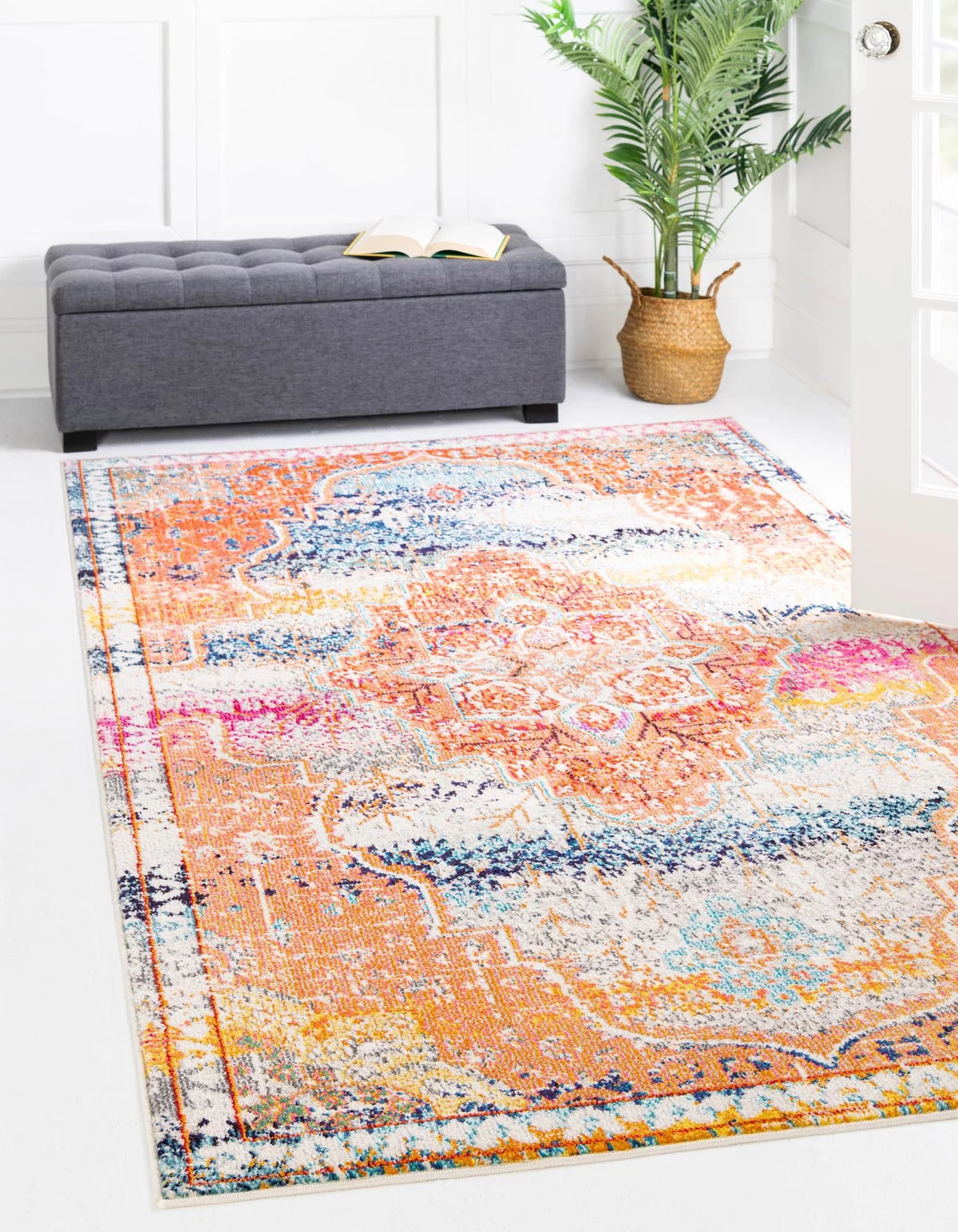 Multi Beige 9' x 12' Rectangle Border Bohemian Rug G710030