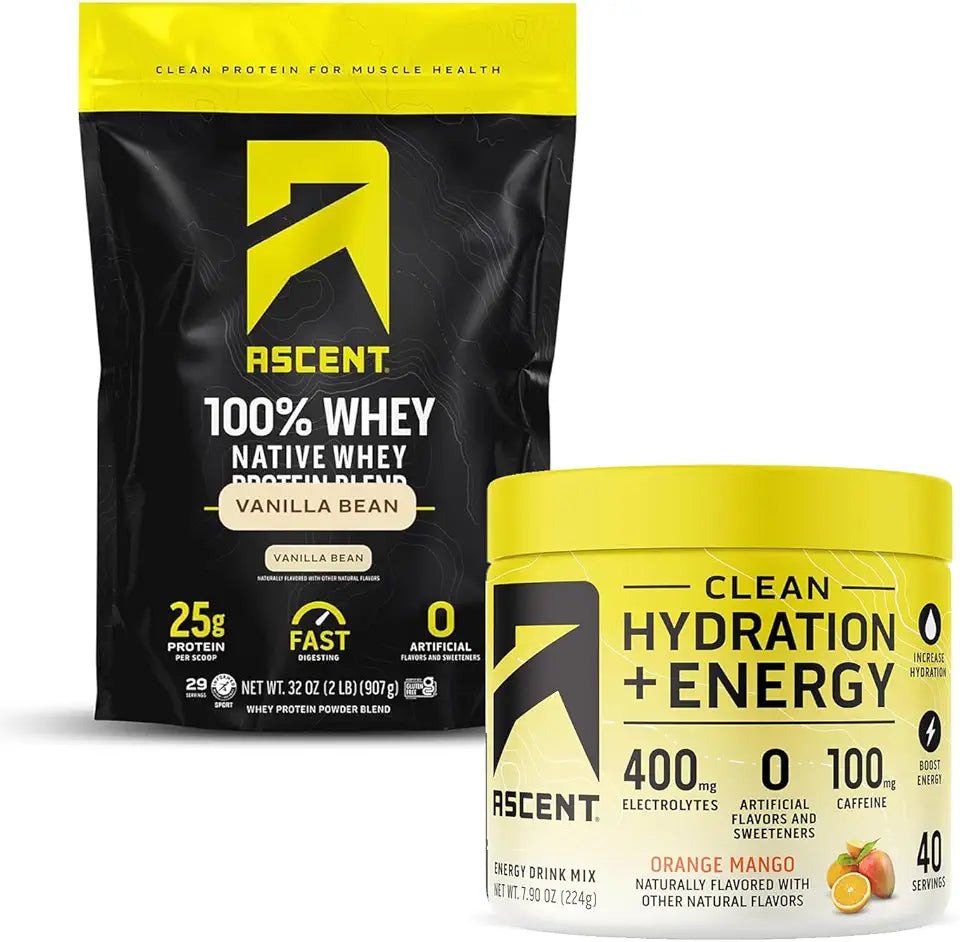 100% Whey Protein Powder Vanilla Bean 2 lb & Electrolytes Orange Mango 40 Servings D312310