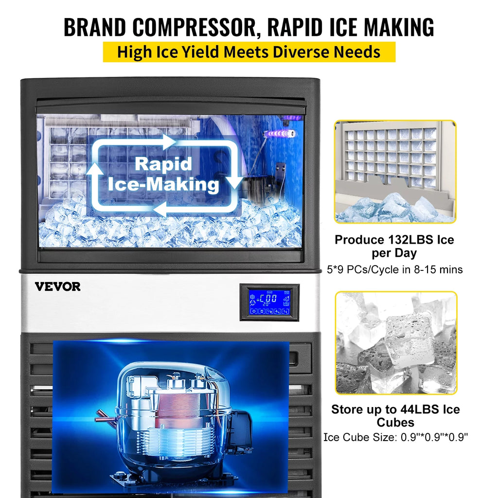 Commercial Ice Maker 132lbs/24h Stainless Steel B709328