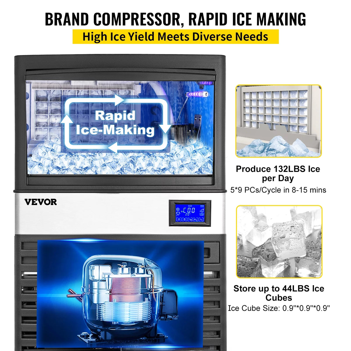 Commercial Ice Maker 132lbs/24h Stainless Steel B709328