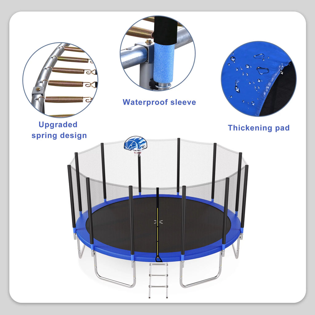 16FT Trampoline with Enclosure, Ladder, Basketball Hoop H95124