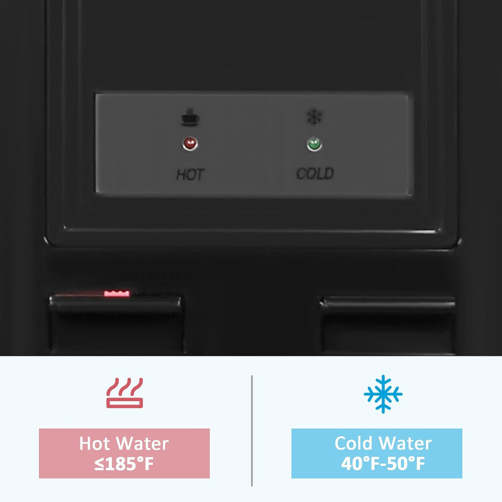 Black Stainless Steel Top Loading Water Cooler Dispenser for 3 & 5 Gallon Bottles O54420