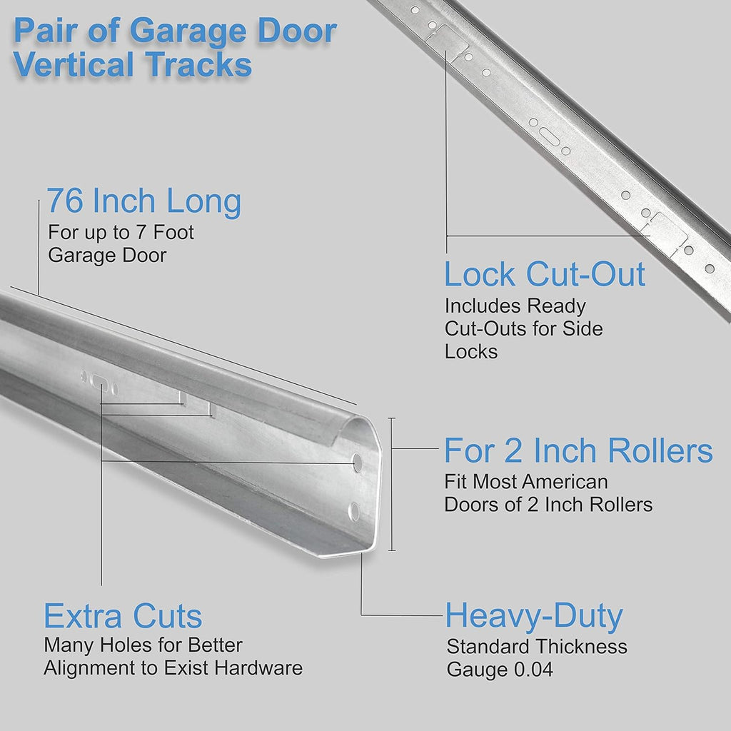 Set of Left and Right Galvanized Steel Garage Door Vertical Track for 7 Foot Tall J15367