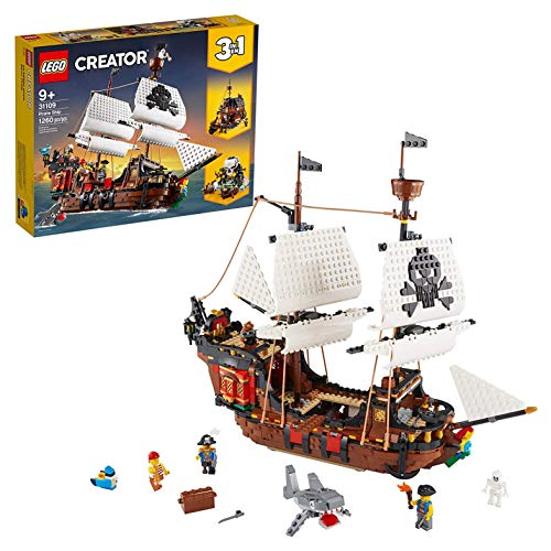LEGO Creator 3 in 1 Pirate Ship Building Set, 4 Minifigures, Shark Toy, Ages 9+ W963312