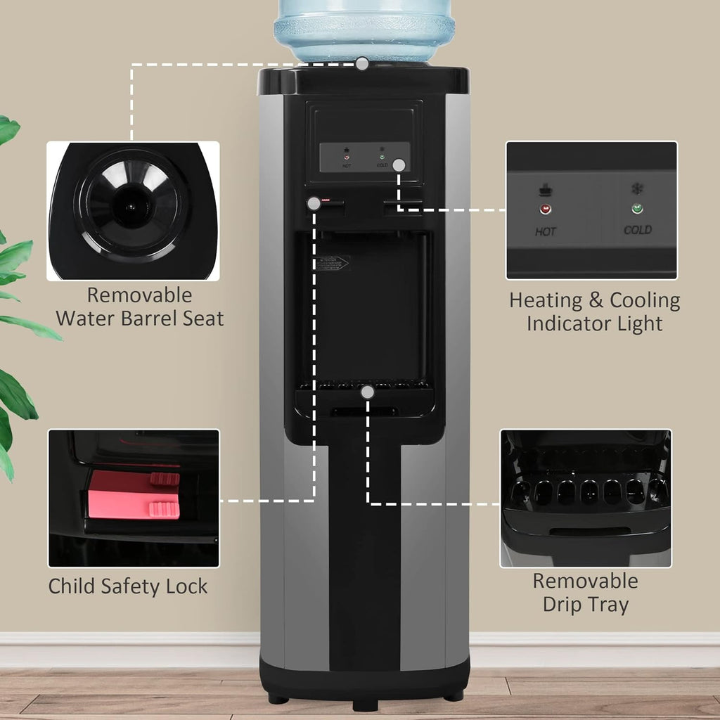 Black Stainless Steel Top Loading Water Cooler Dispenser for 3 & 5 Gallon Bottles O54420