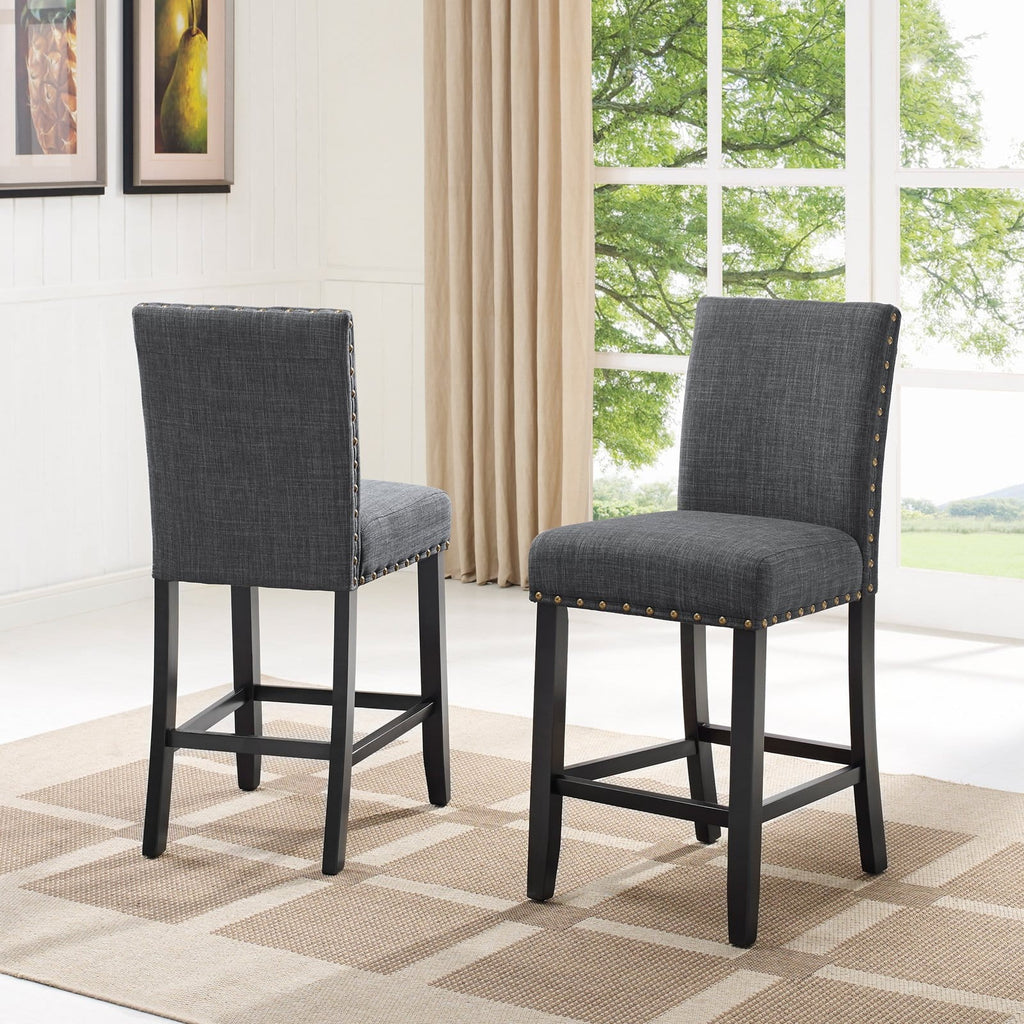 Gray Fabric Solid Rubberwood Counter Height Stool Set of 2 C88825