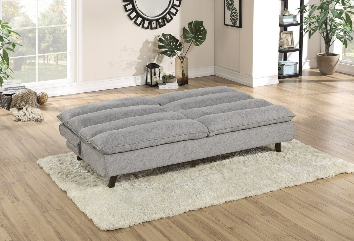Grey Textured Fabric Convertible Sofa with Wooden Legs Y83661