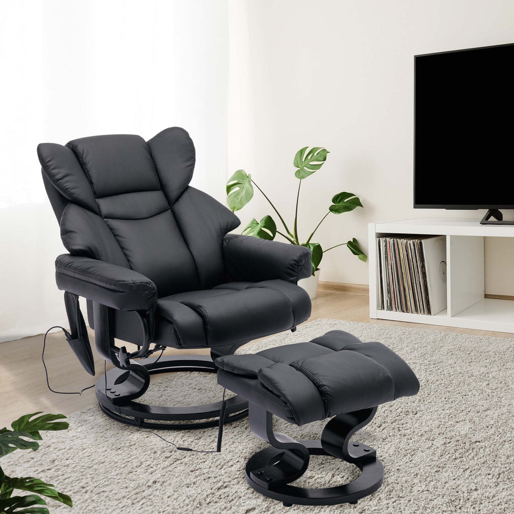 Black PU Massage Recliner Office Chair with Ottoman R1339