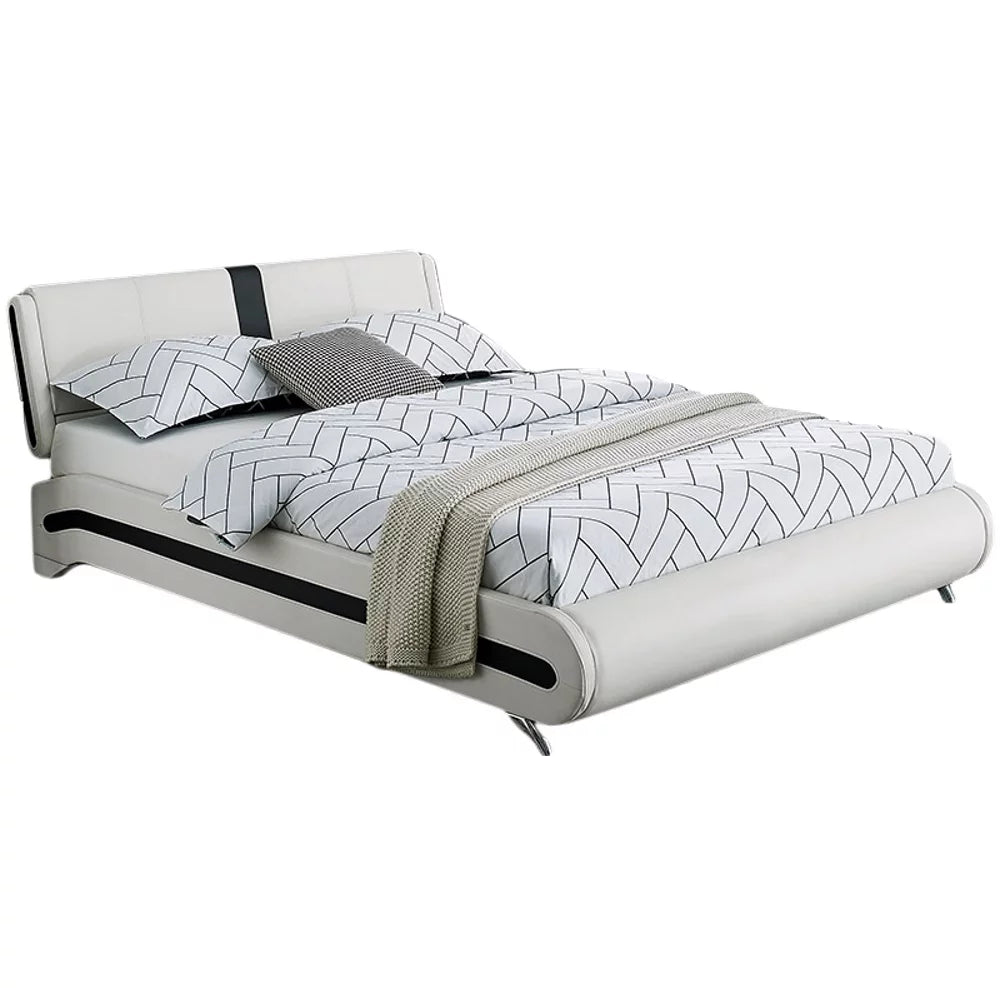 Queen White Platform Bedroom Set with Striped Headboard W96563