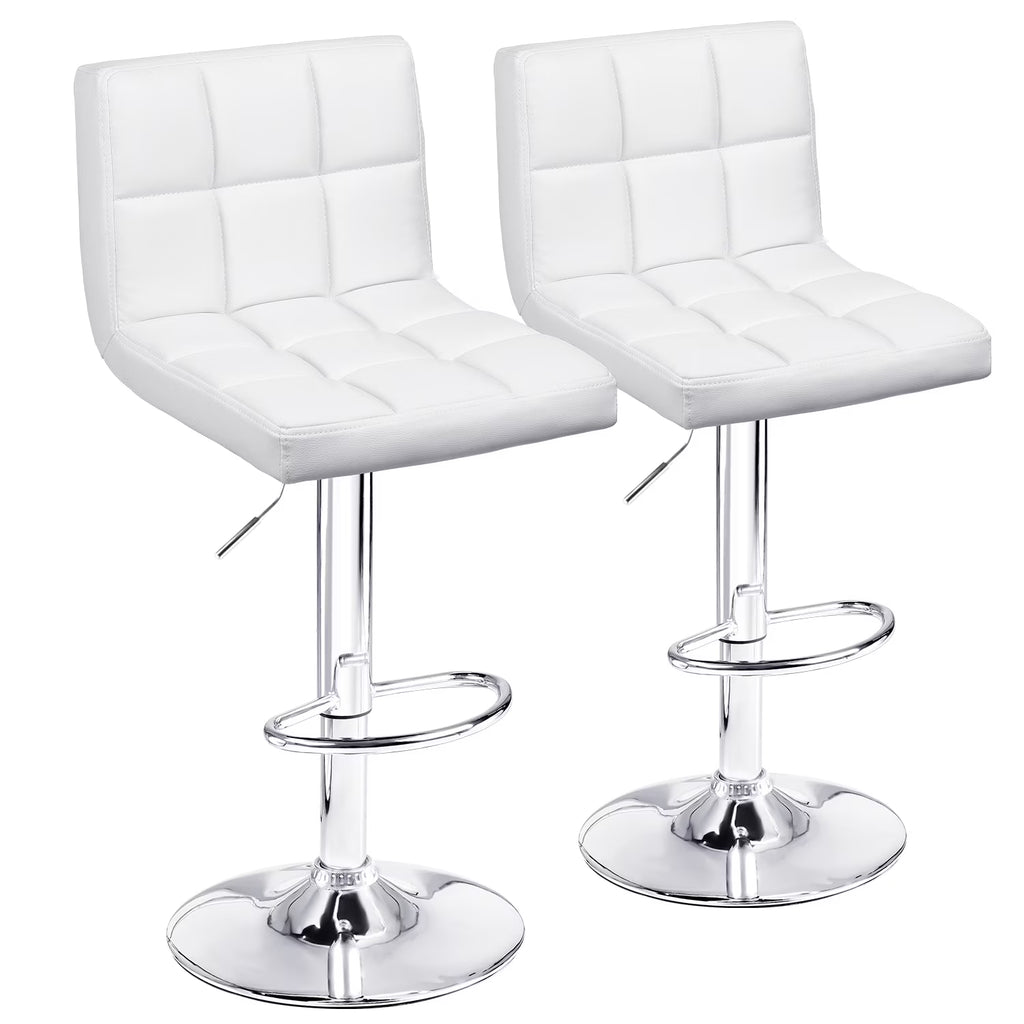 White PU Leather Height Adjustable Swivel Bar Stools Set of 2 L434
