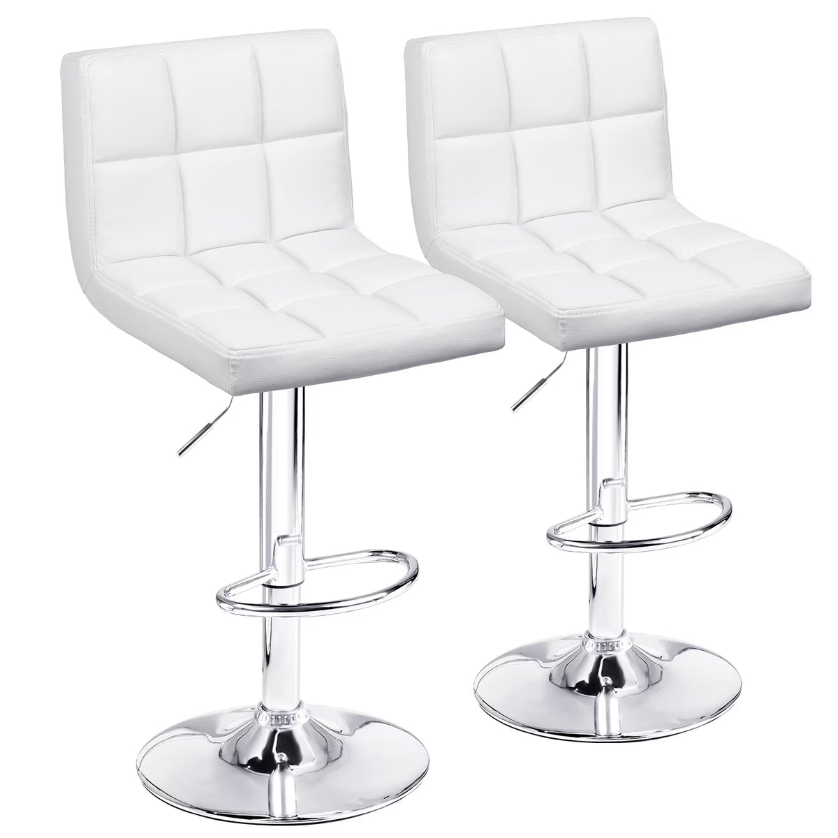 White PU Leather Height Adjustable Swivel Bar Stools Set of 2 L434