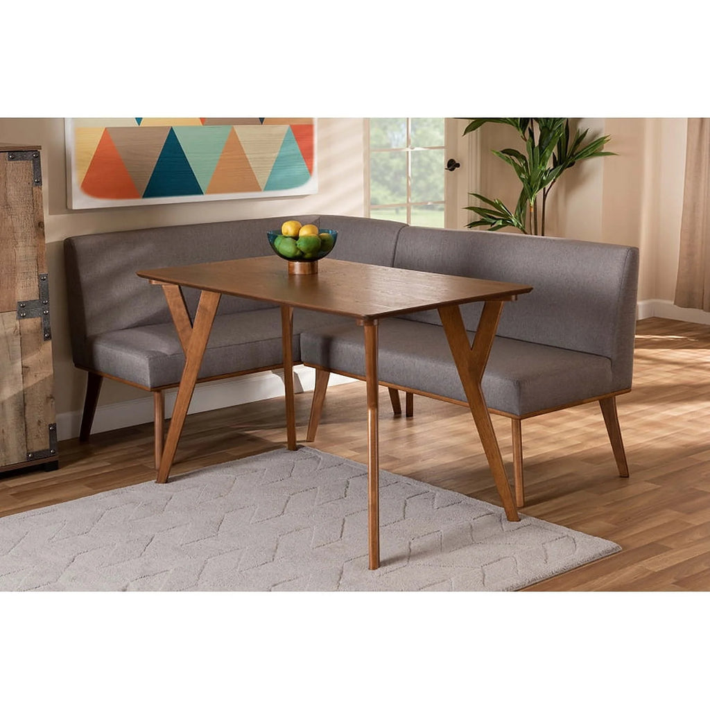 Grey Fabric Upholstered Walnut Brown Wood 3-Piece Dining Nook Set C208237