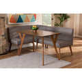 Grey Fabric Upholstered Walnut Brown Wood 3-Piece Dining Nook Set C208237