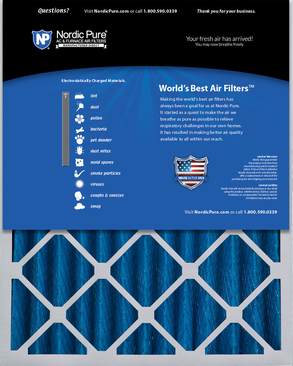 16x25x4 Pleated MERV 7 Air Filter E490