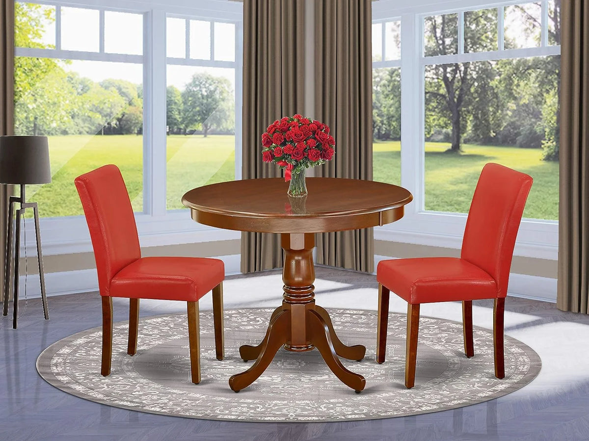 3 Piece Dinette Set with Round Table and 2 Faux Leather Chairs T6014