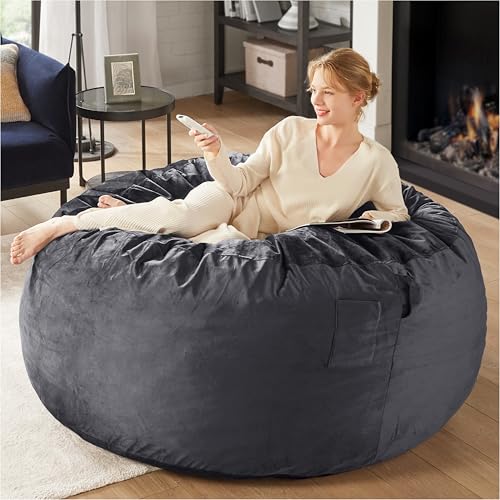 Charcoal Grey 4 FT Machine Washable Mink Bean Bag Chair H7559