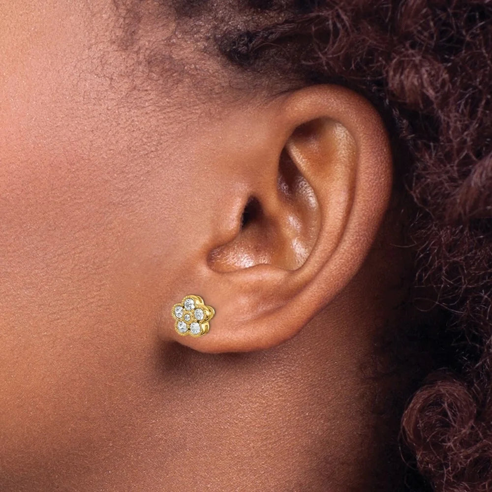 14k Yellow Gold Lab Grown Diamond Floral Stud Earring F736656