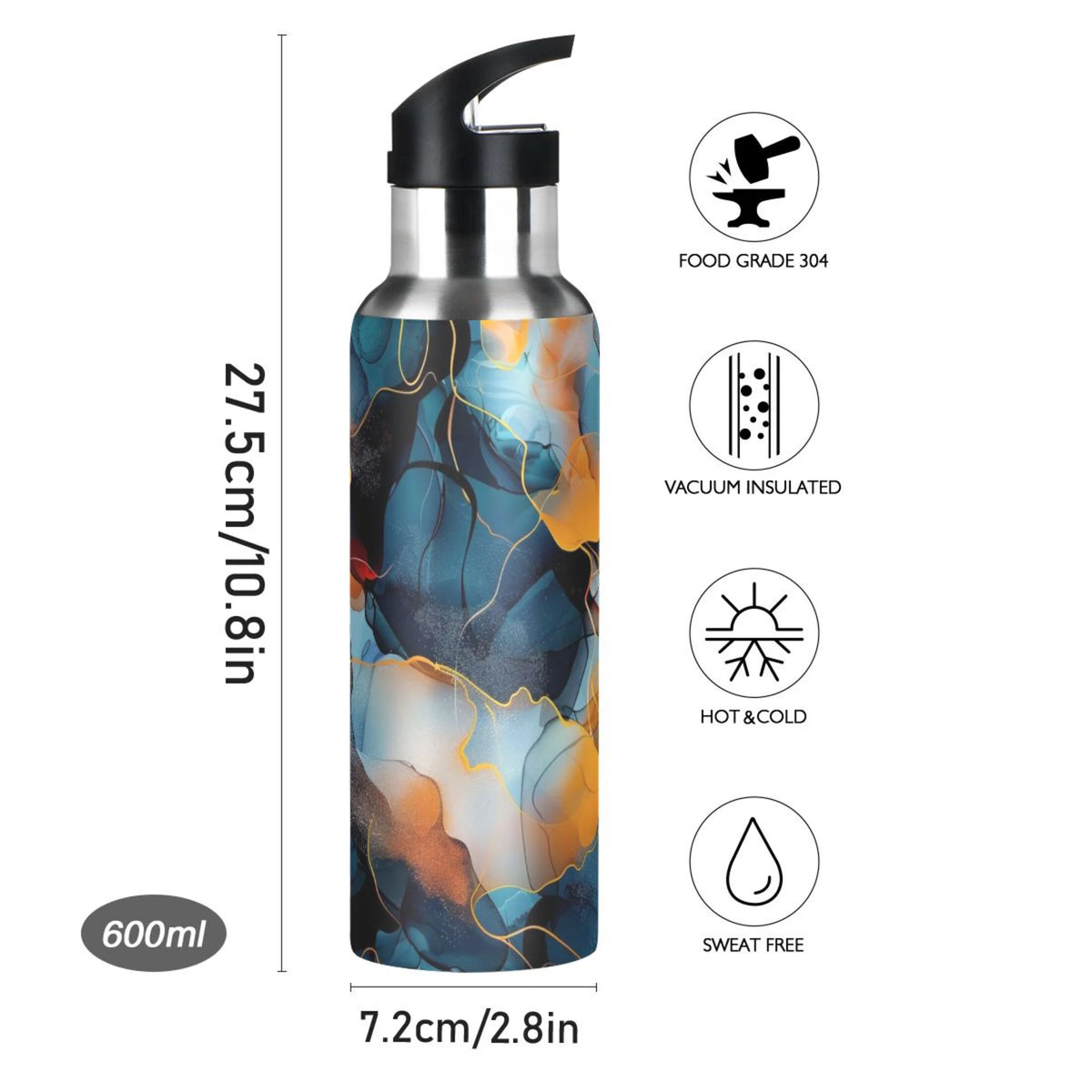 20 oz Stainless Steel Insulated Water Bottle with Straw Lid D706766