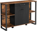 Rustic Brown and Black Steel Frame Buffet Cabinet with Drawer and Shelves A1748