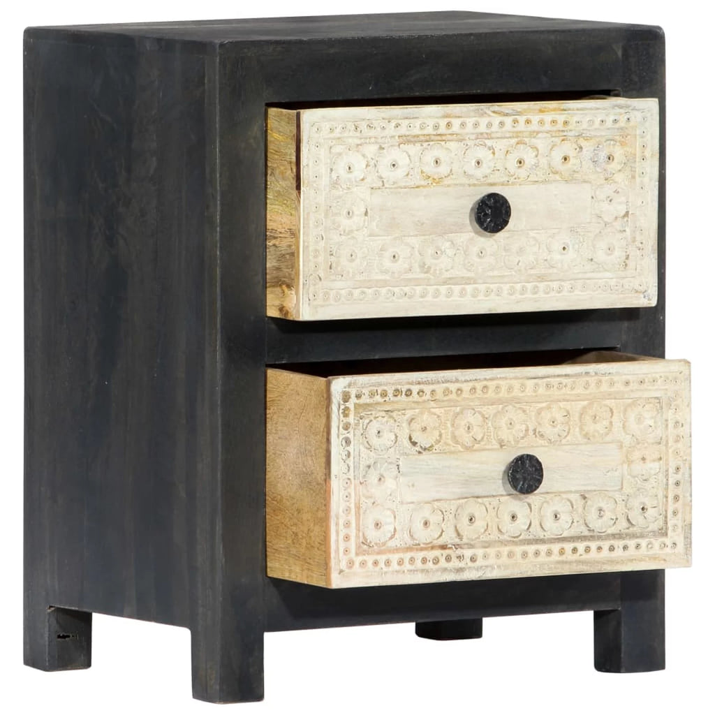 Hand Carved Gray Solid Mango Wood Bedside Cabinet I357022