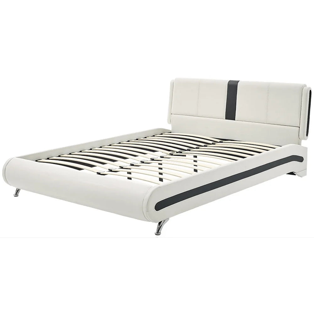 Queen White Platform Bedroom Set with Striped Headboard W96563