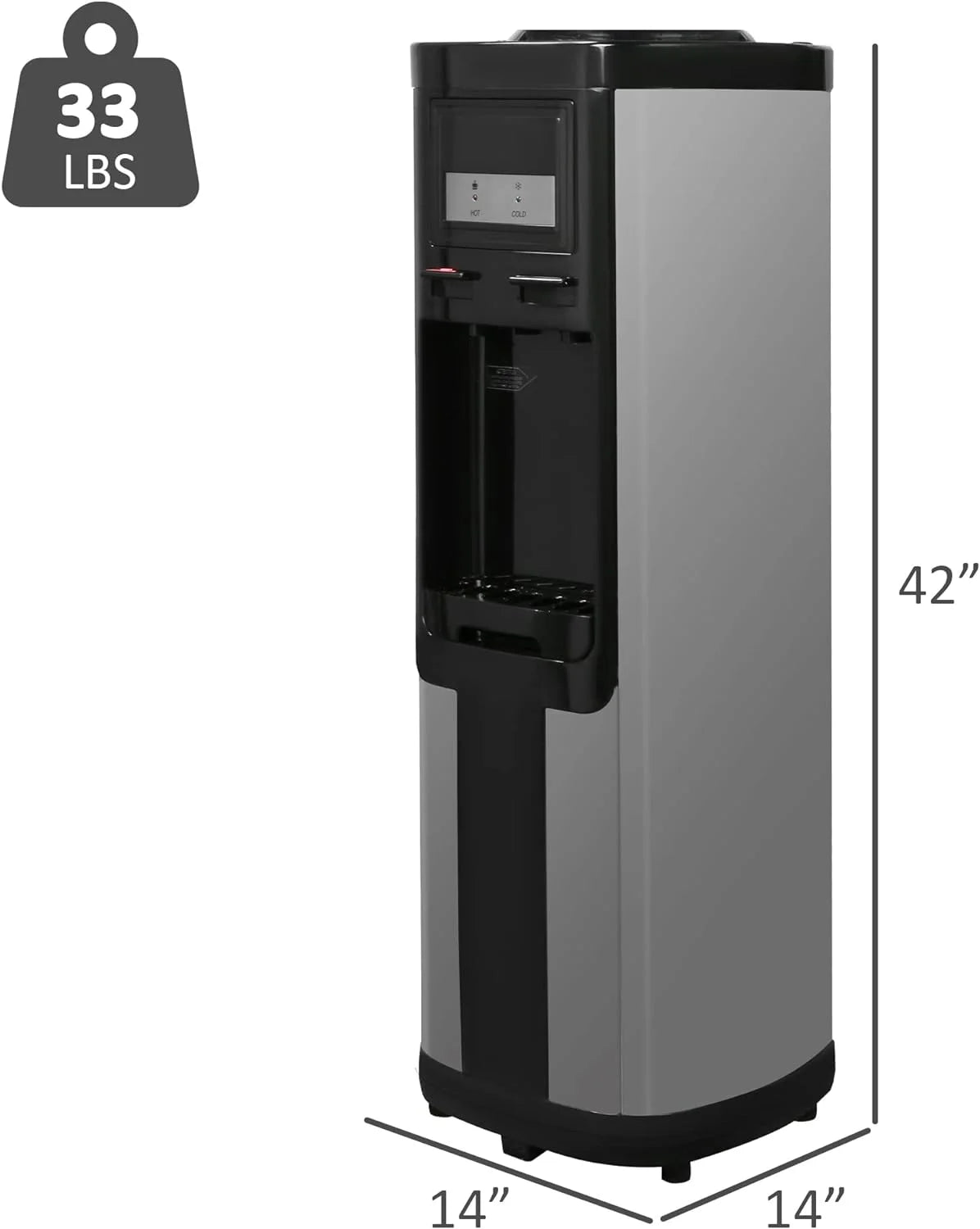 Black Stainless Steel Top Loading Water Cooler Dispenser for 3 & 5 Gallon Bottles O54420