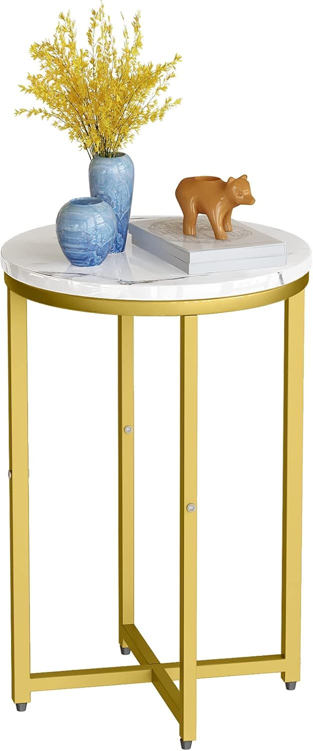 Round Side Table Metal Faux Marble 16'' D 25'' H D6840