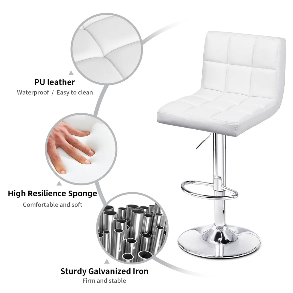 White PU Leather Height Adjustable Swivel Bar Stools Set of 2 L434