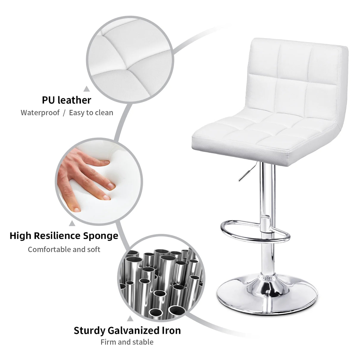 White PU Leather Height Adjustable Swivel Bar Stools Set of 2 L434