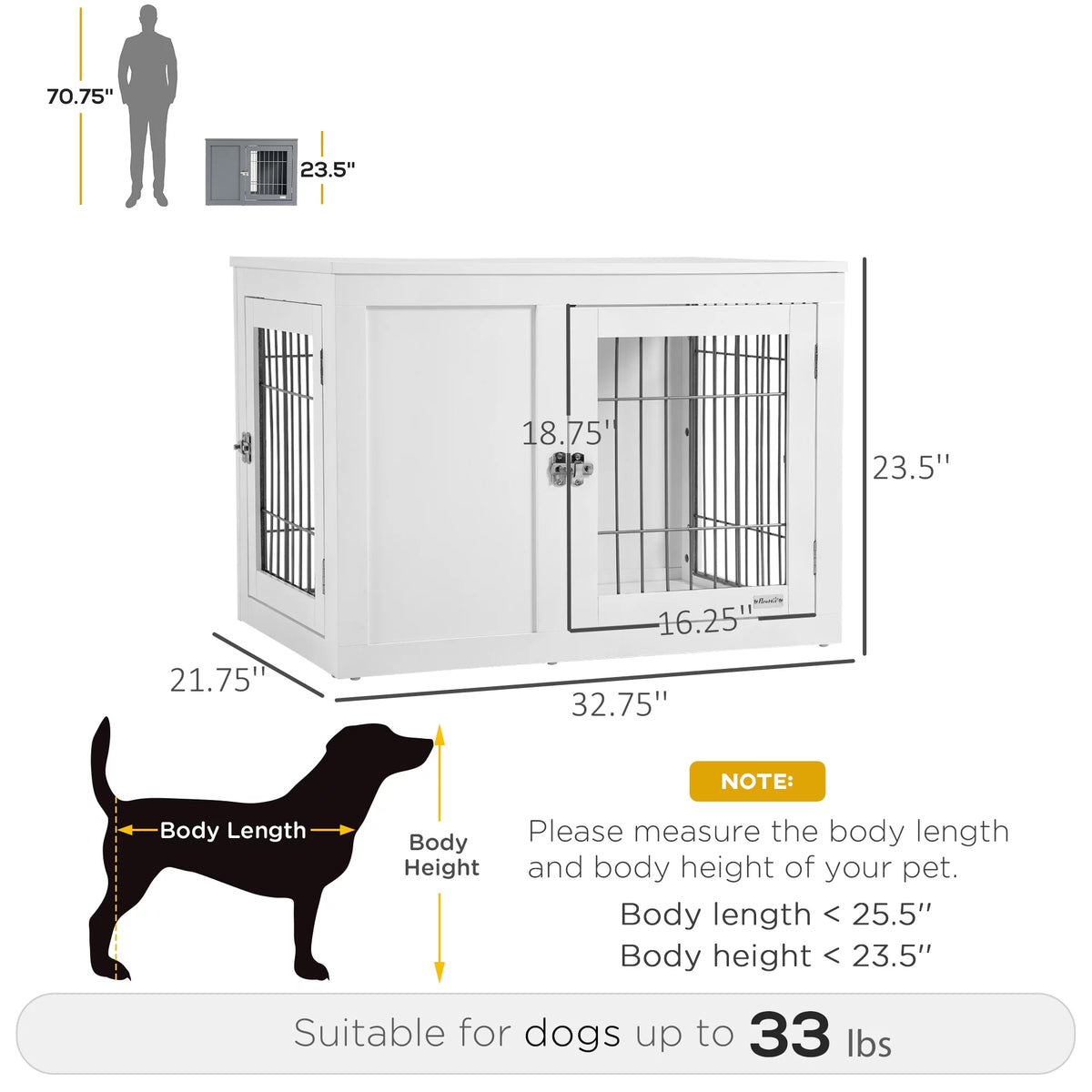 White Dog Crate Furniture End Table with Double Doors Z96591