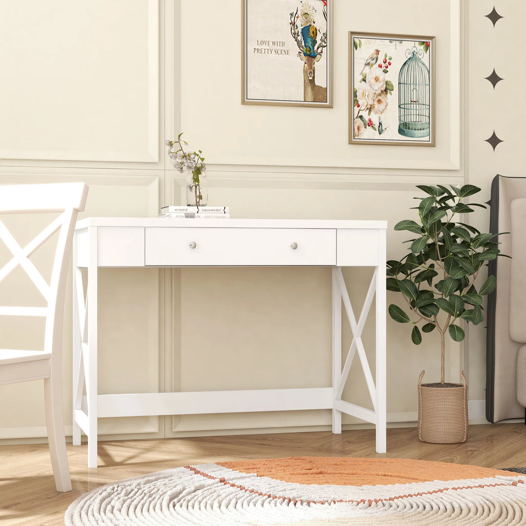 White Work Study Desk with Storage Drawer D77297